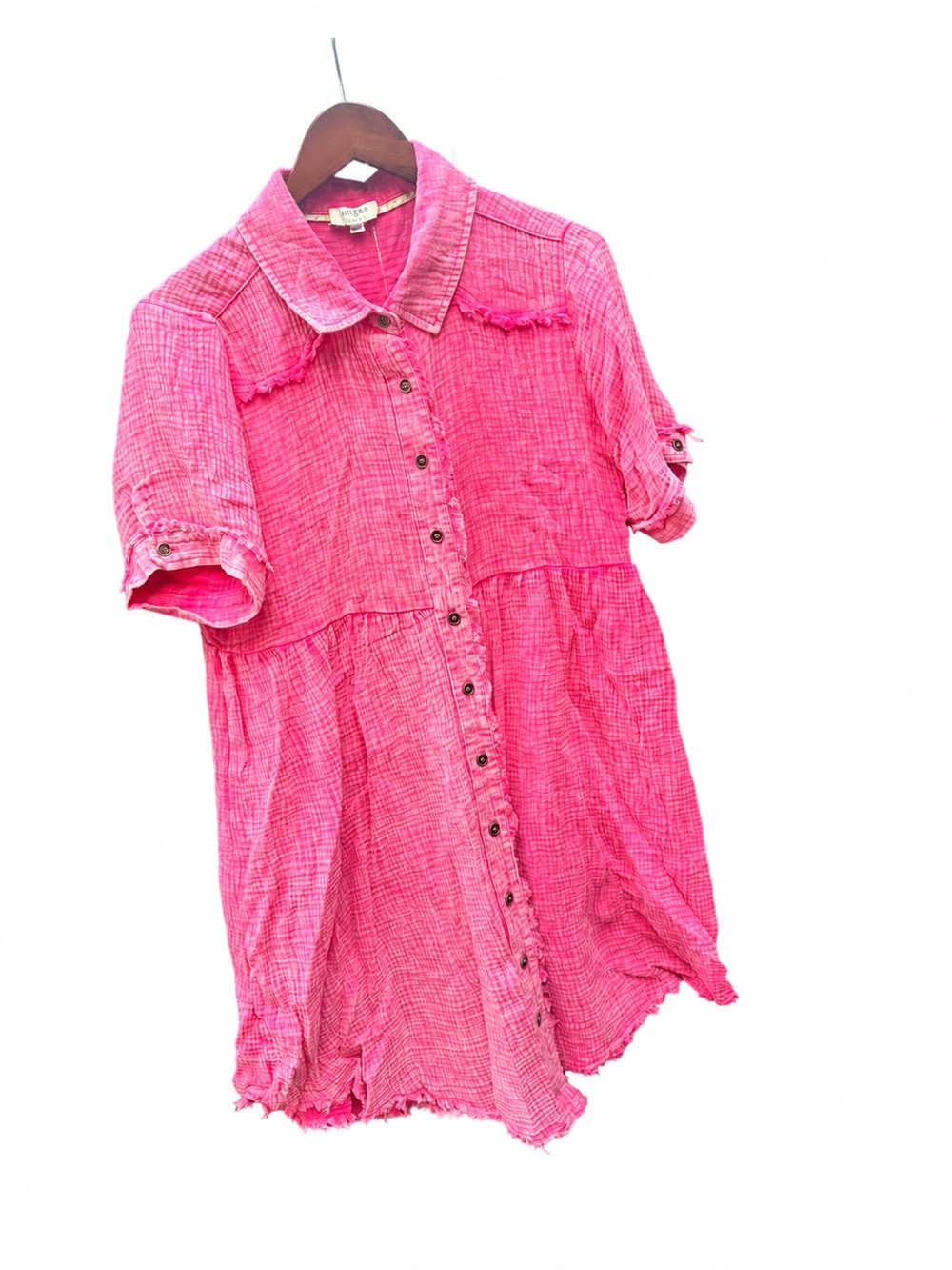 Umgee Hot Pink Gauze Button-Up babydoll dress